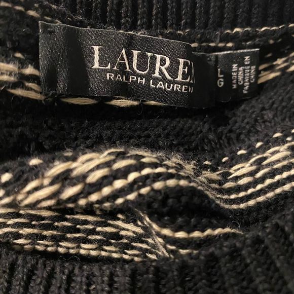Lauren Ralph Lauren Black and White Knit Striped Short Sleeve Sweater - Picture 3 of 3